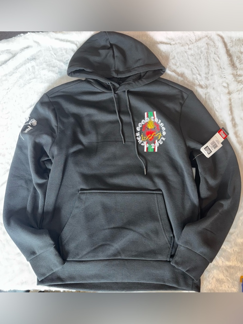 Black Graphic Hooded Pullover Sweatshirt - Men